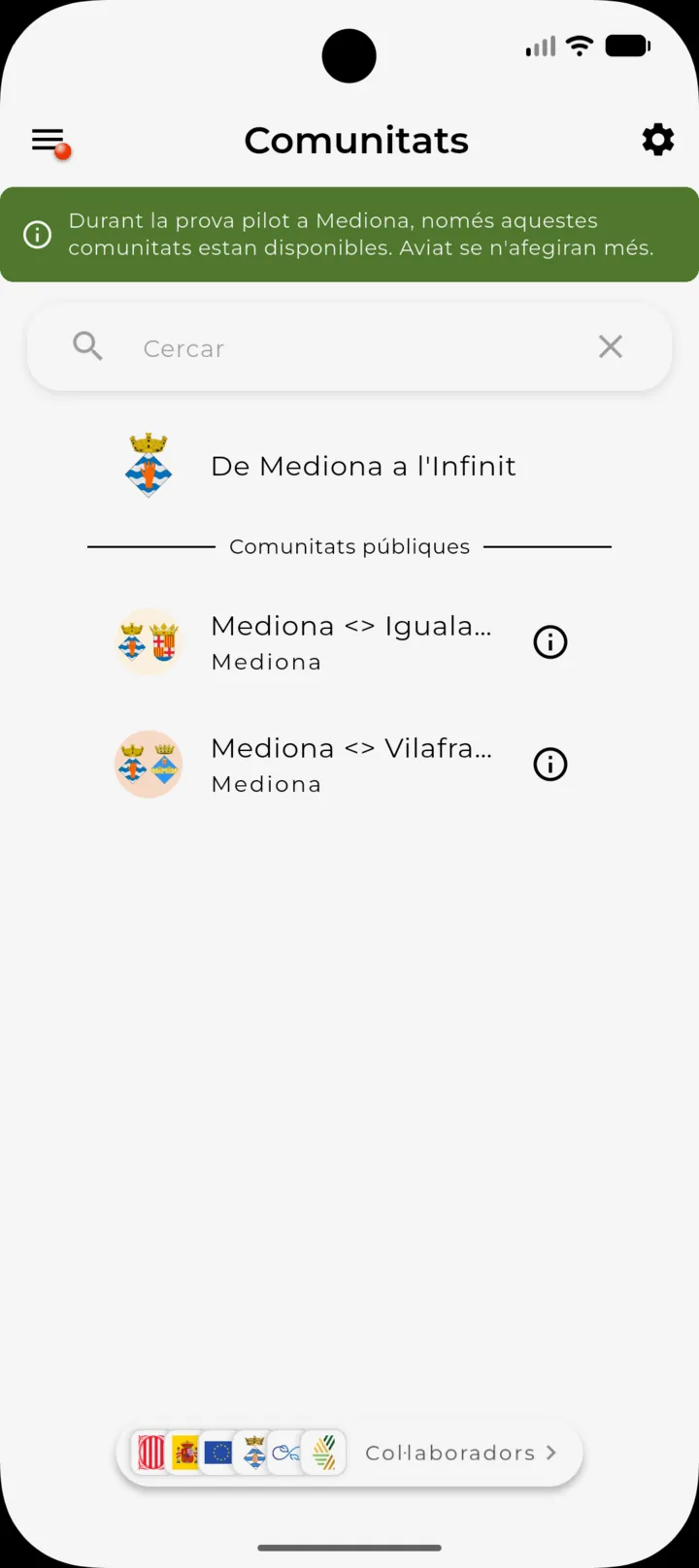 Llista de comunitats a l'app Soomi